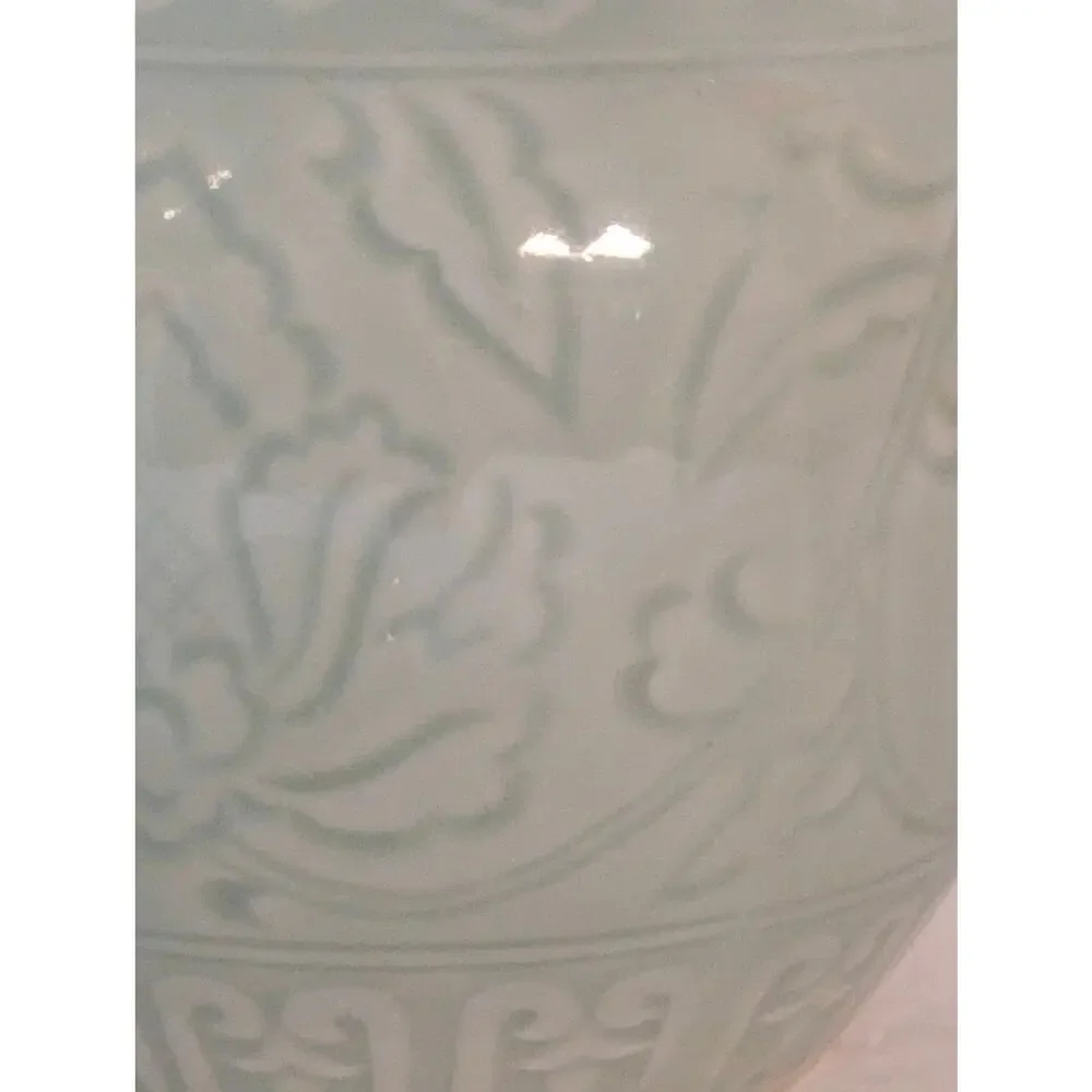 Vintage Chinese Celadon Ginger Jar Chinoiserie Pale Green Ceramic Urn Vase 6